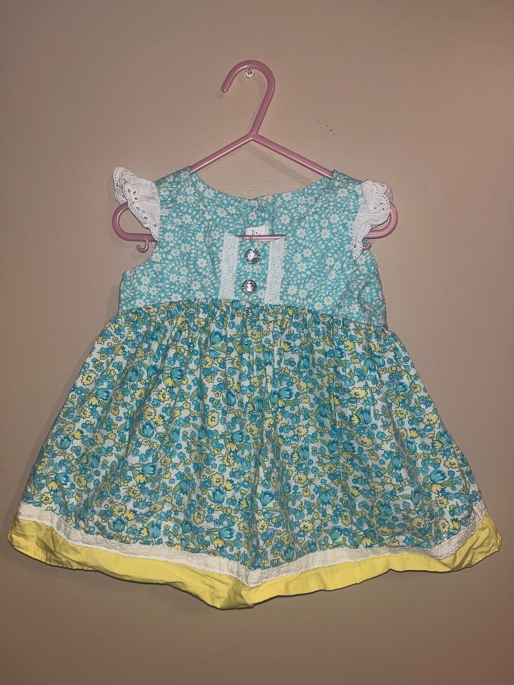 Ricrac And Ruffles Flutter Sleeve Top Blue Yellow Floral Sparkle Buttons Size 4